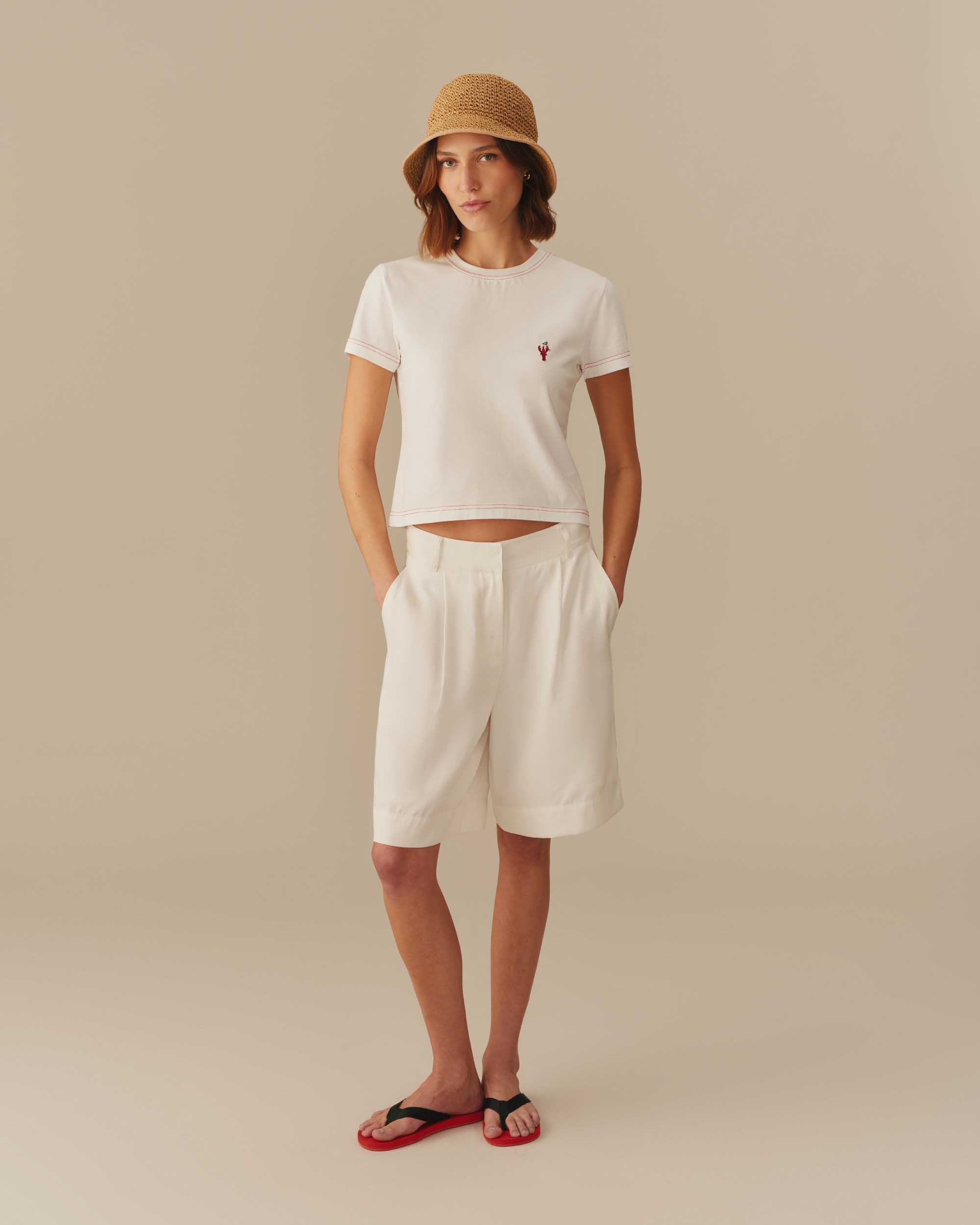 Women's Lobster Embroidered Graphic Tee Cream - Image 4