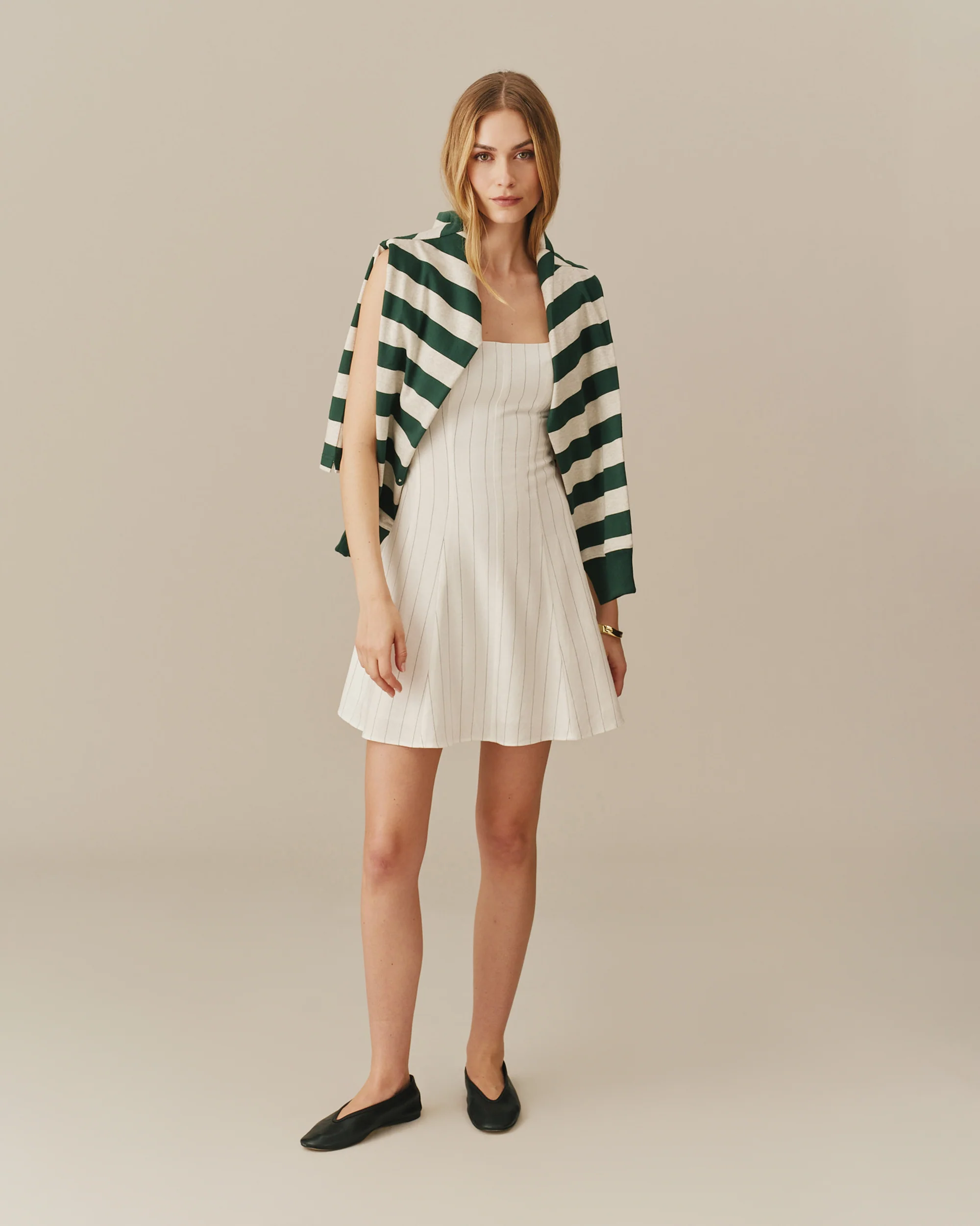 Women's Mini Linen Striped Dress Cream Stripe - Image 4