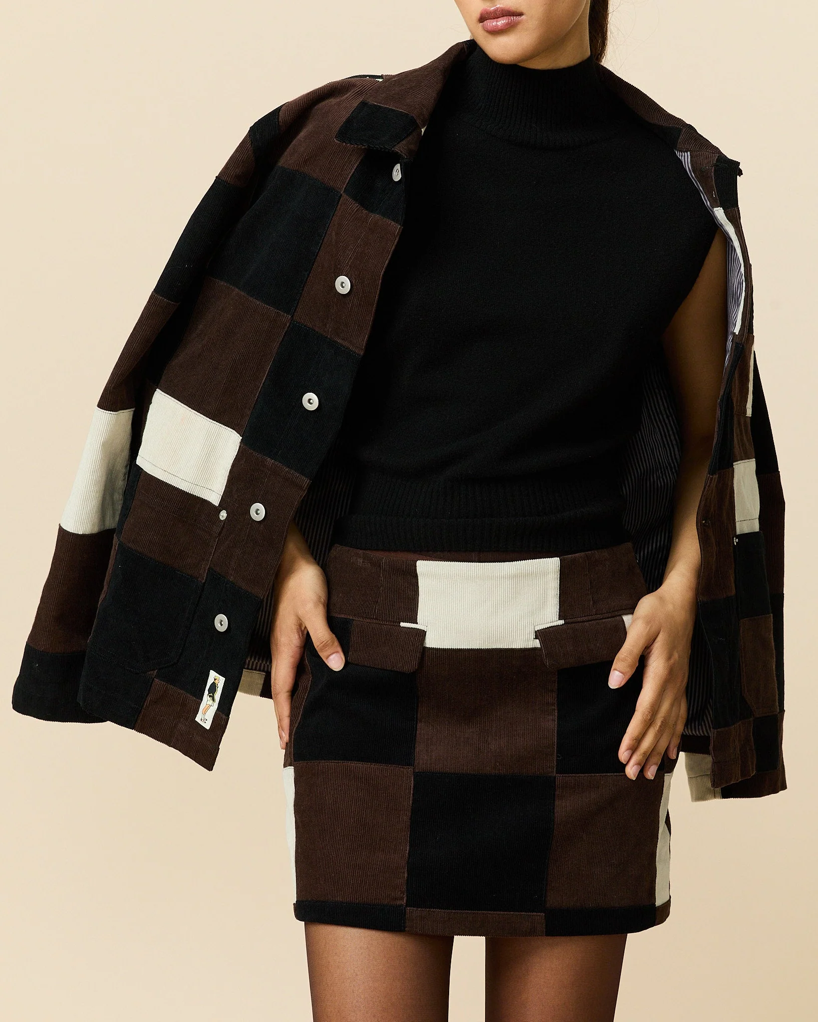 Women's Patchwork Corduroy Skirt Brown Patchwork - Image 4