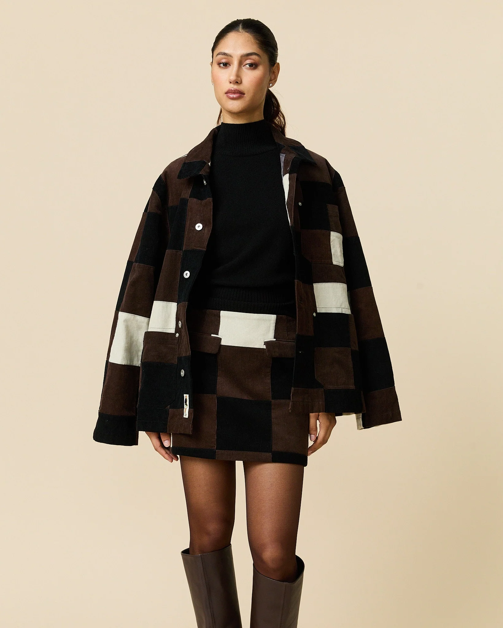 Women's Patchwork Corduroy Skirt Brown Patchwork - Image 5