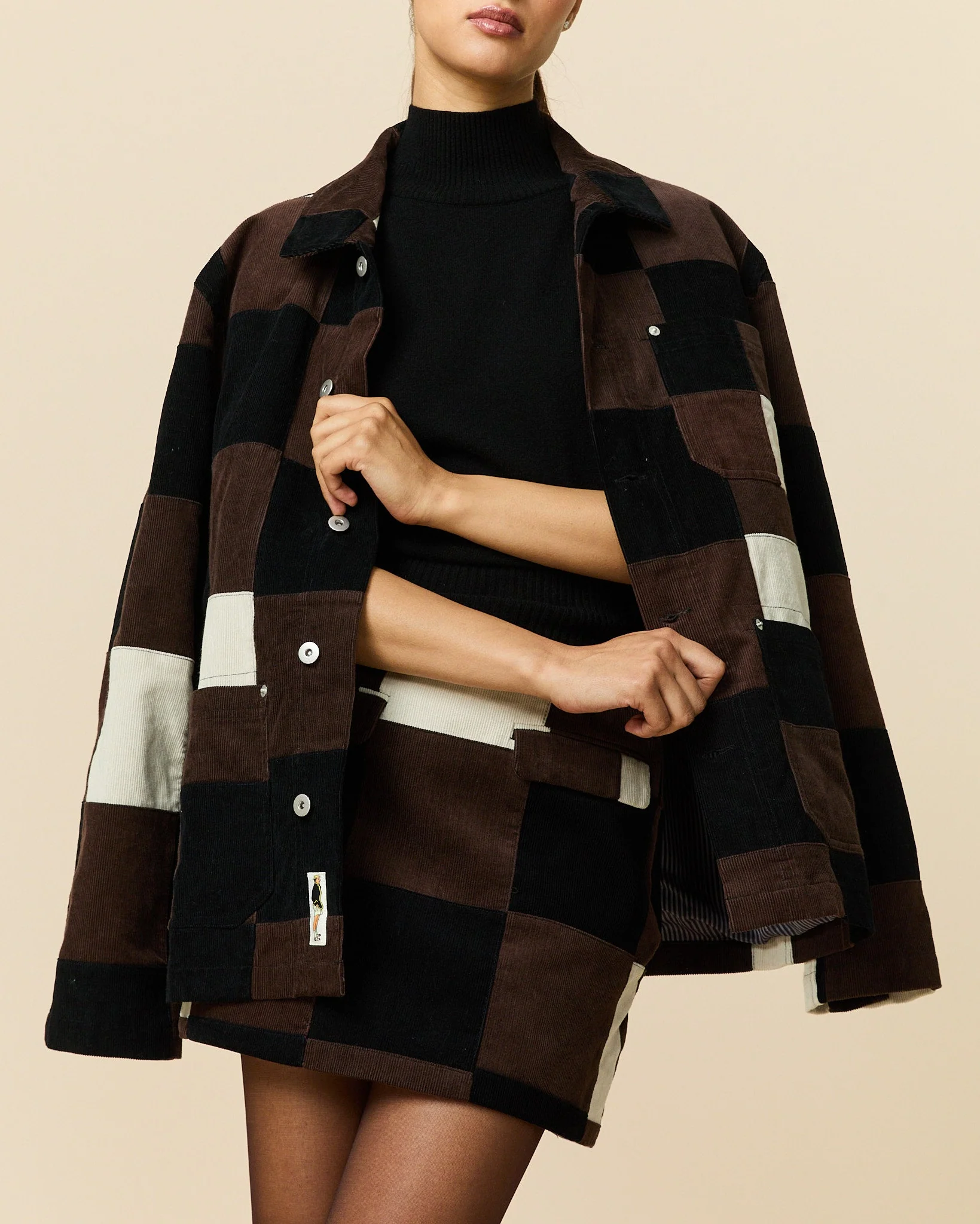 Women's Patchwork Corduroy Skirt Brown Patchwork - Image 8