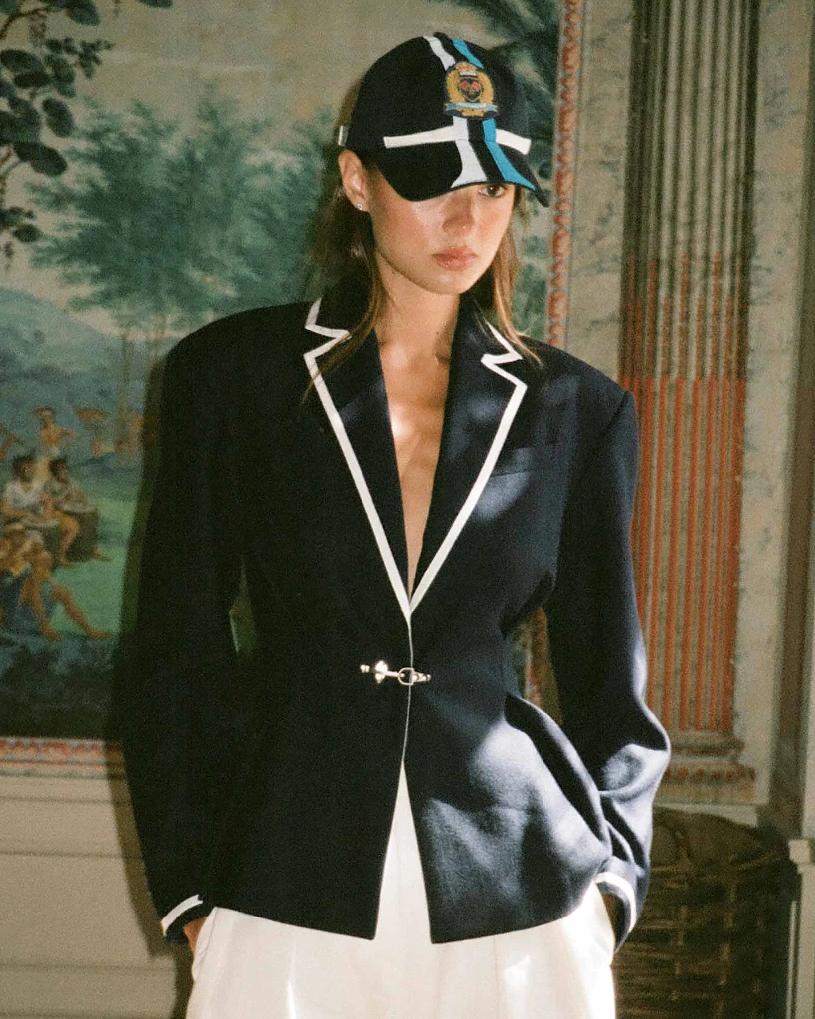 Women's Pleated Blazer with Tipping Navy - Image 10