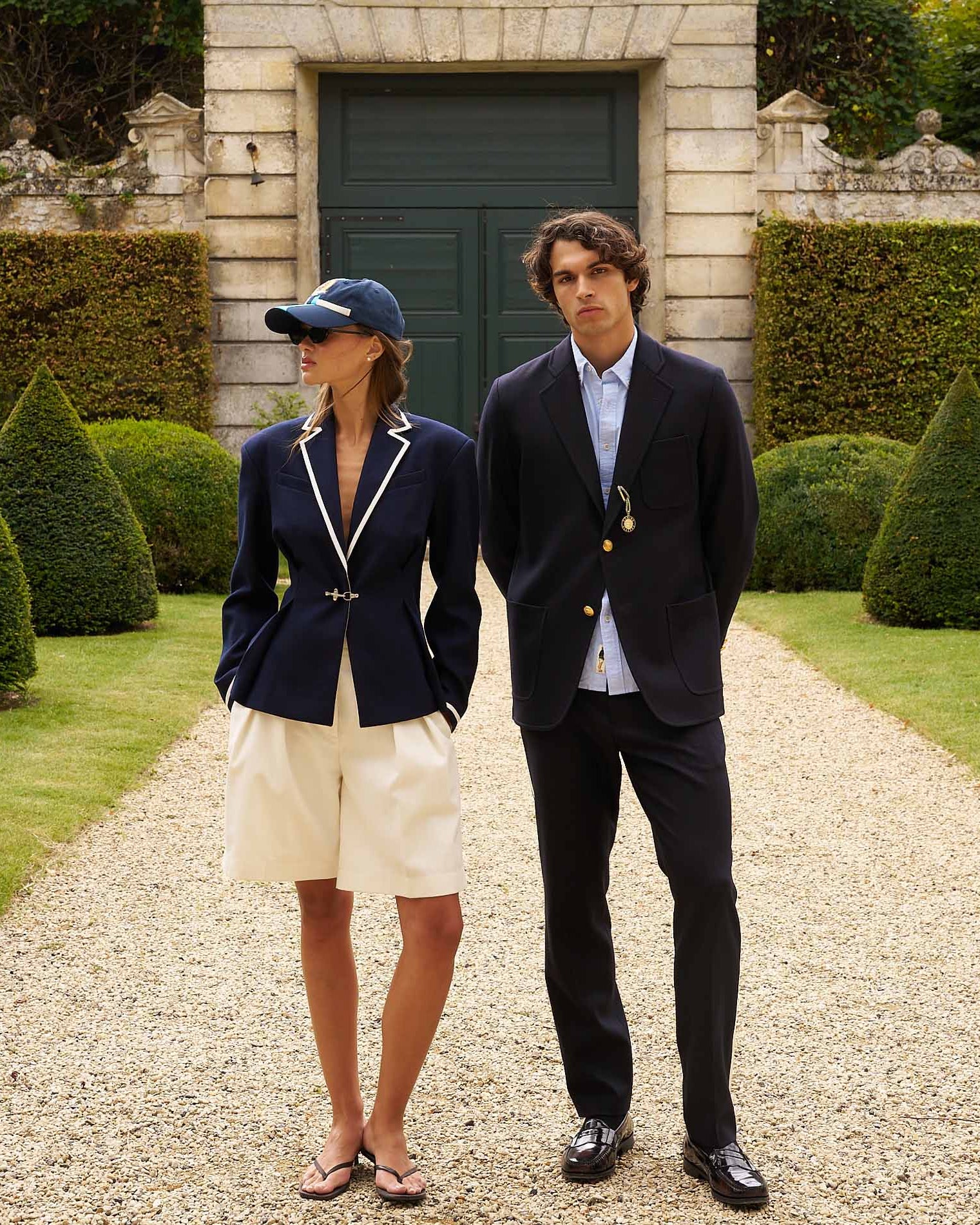 Women's Pleated Blazer with Tipping Navy - Image 4