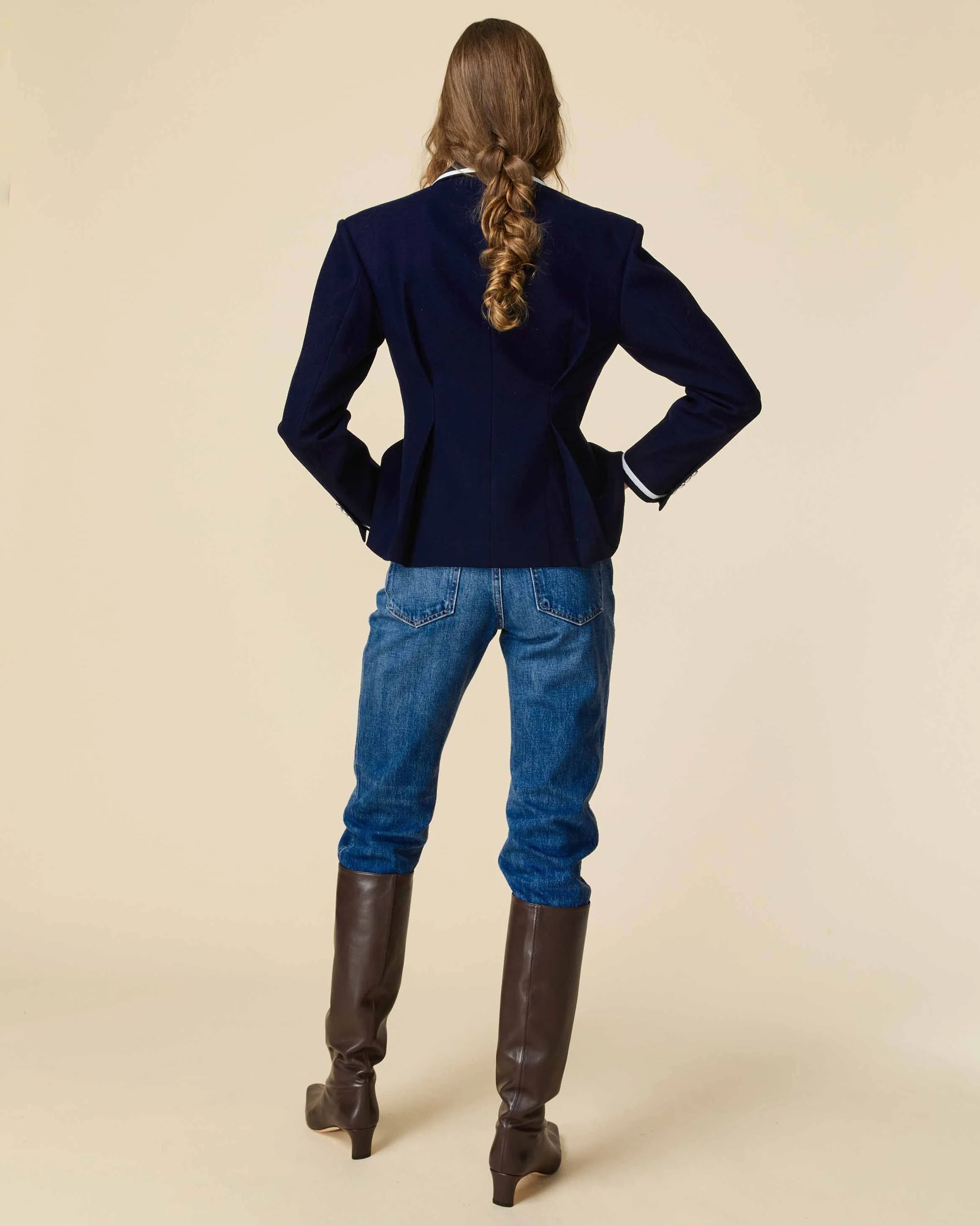 Women's Pleated Blazer with Tipping Navy - Image 9