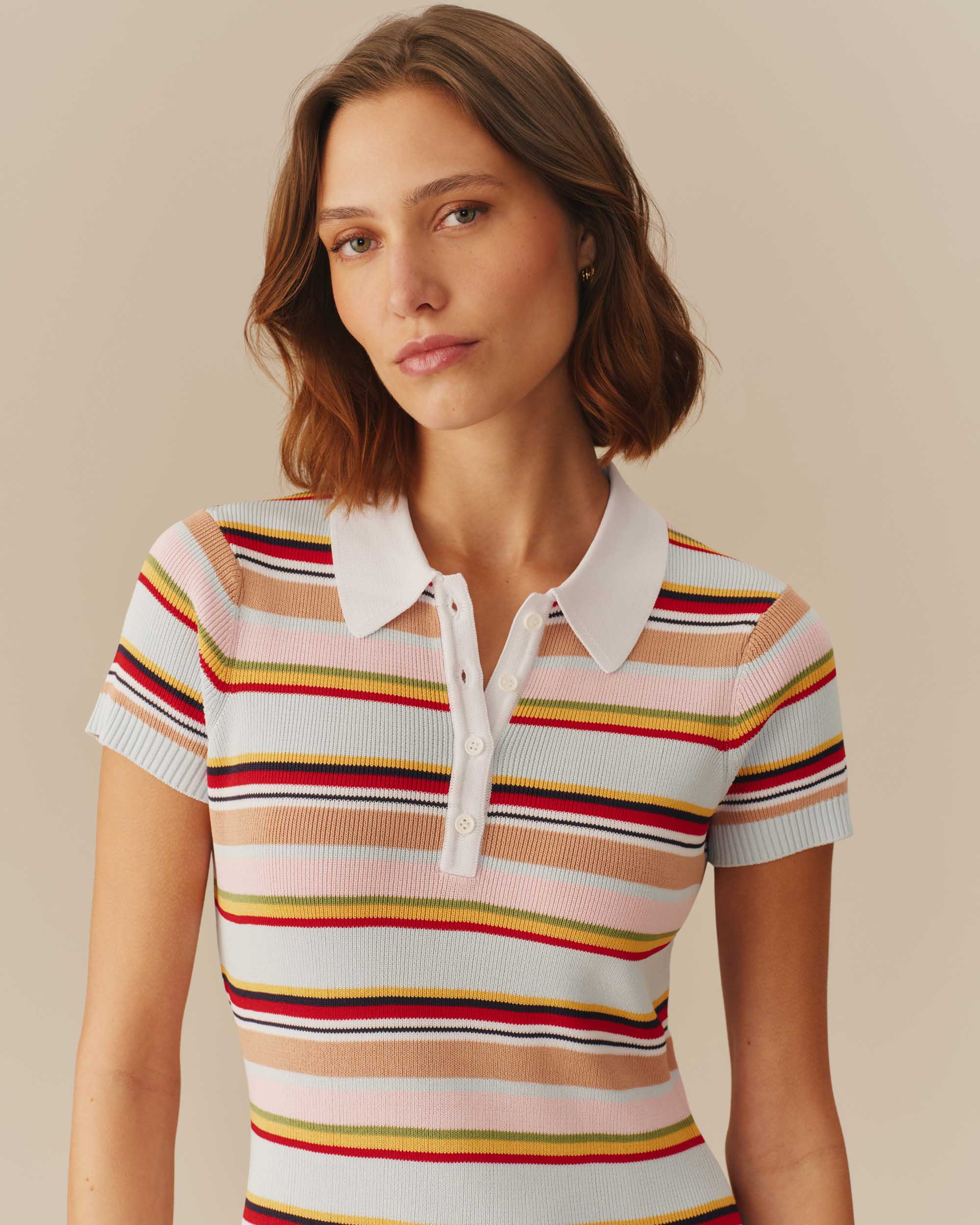 Women's Polo Striped Mini Dress Multi-Color - Image 4