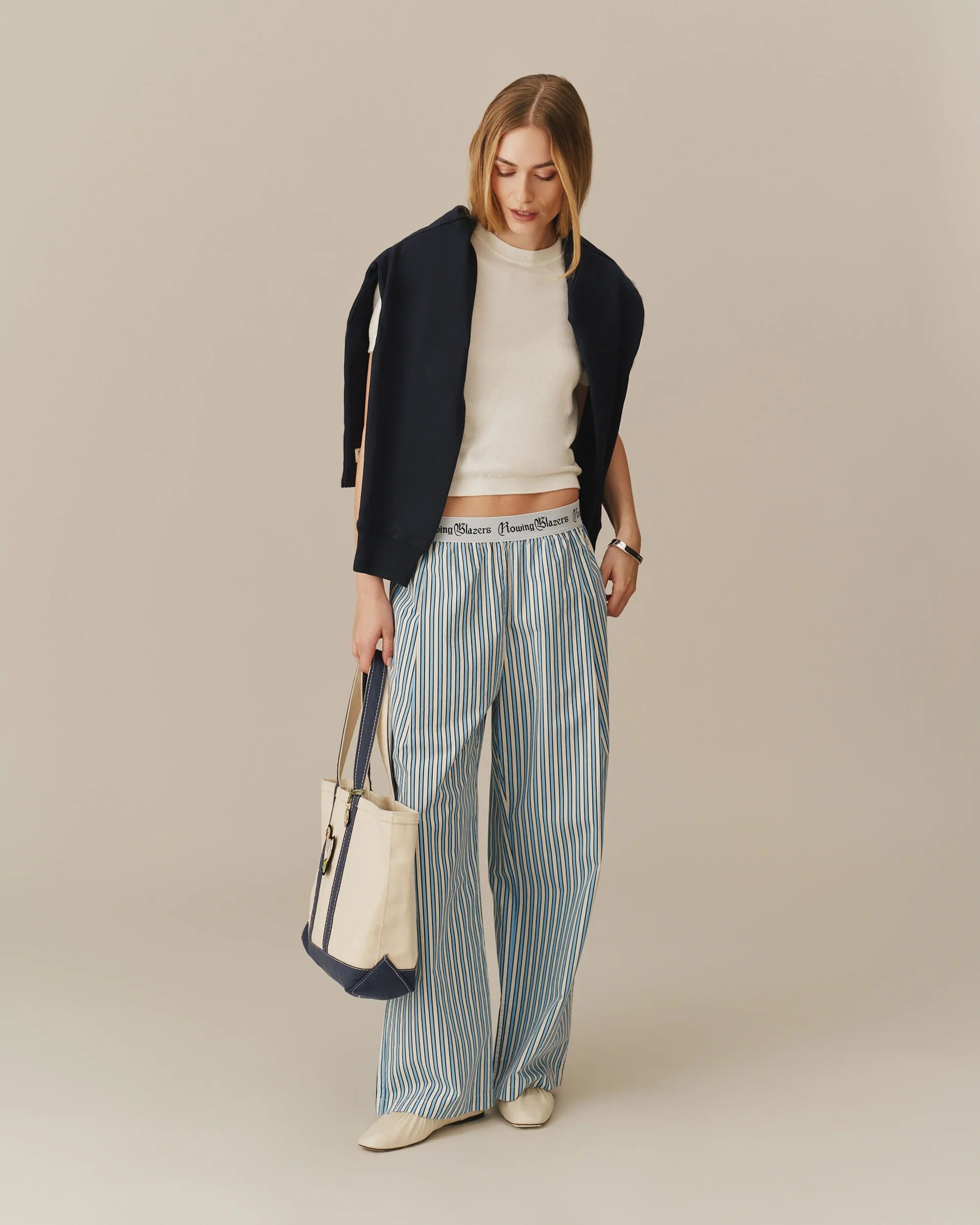 Women's Poplin Pant Blue and White Stripe - Image 6