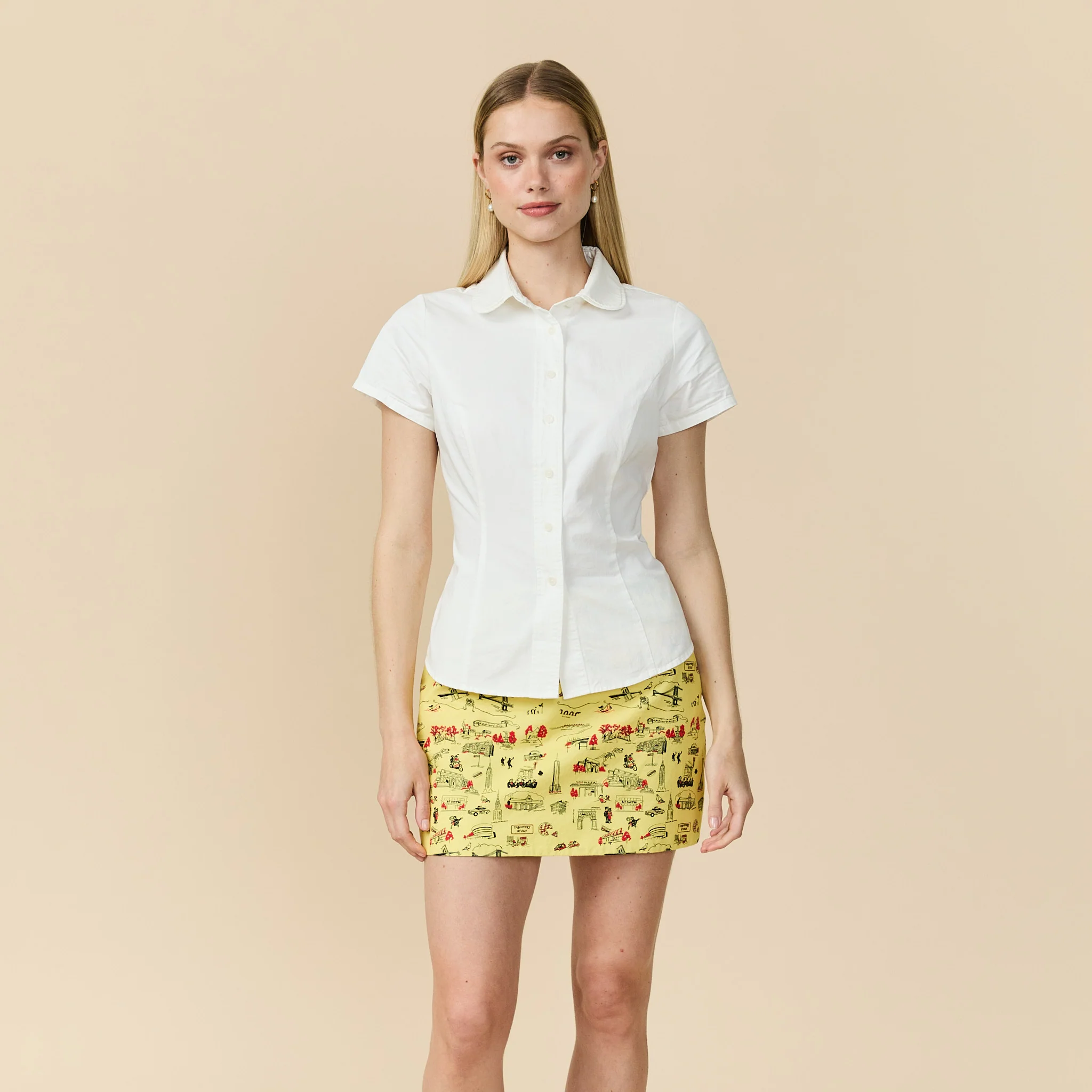 Women's Short Sleeve Double Collar Button Down White - Image 2