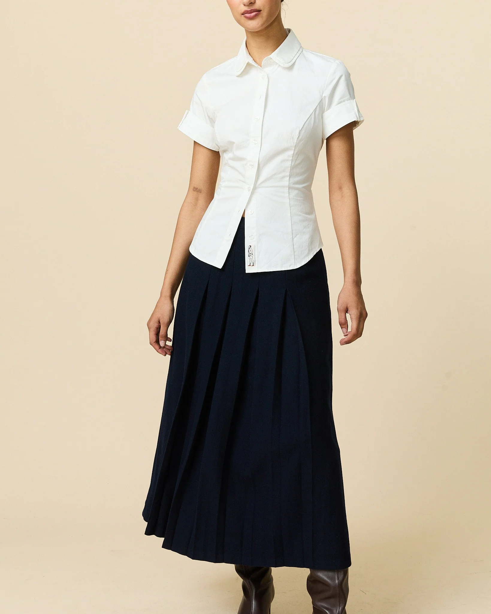Women's Short Sleeve Collar Button Down White - Image 3