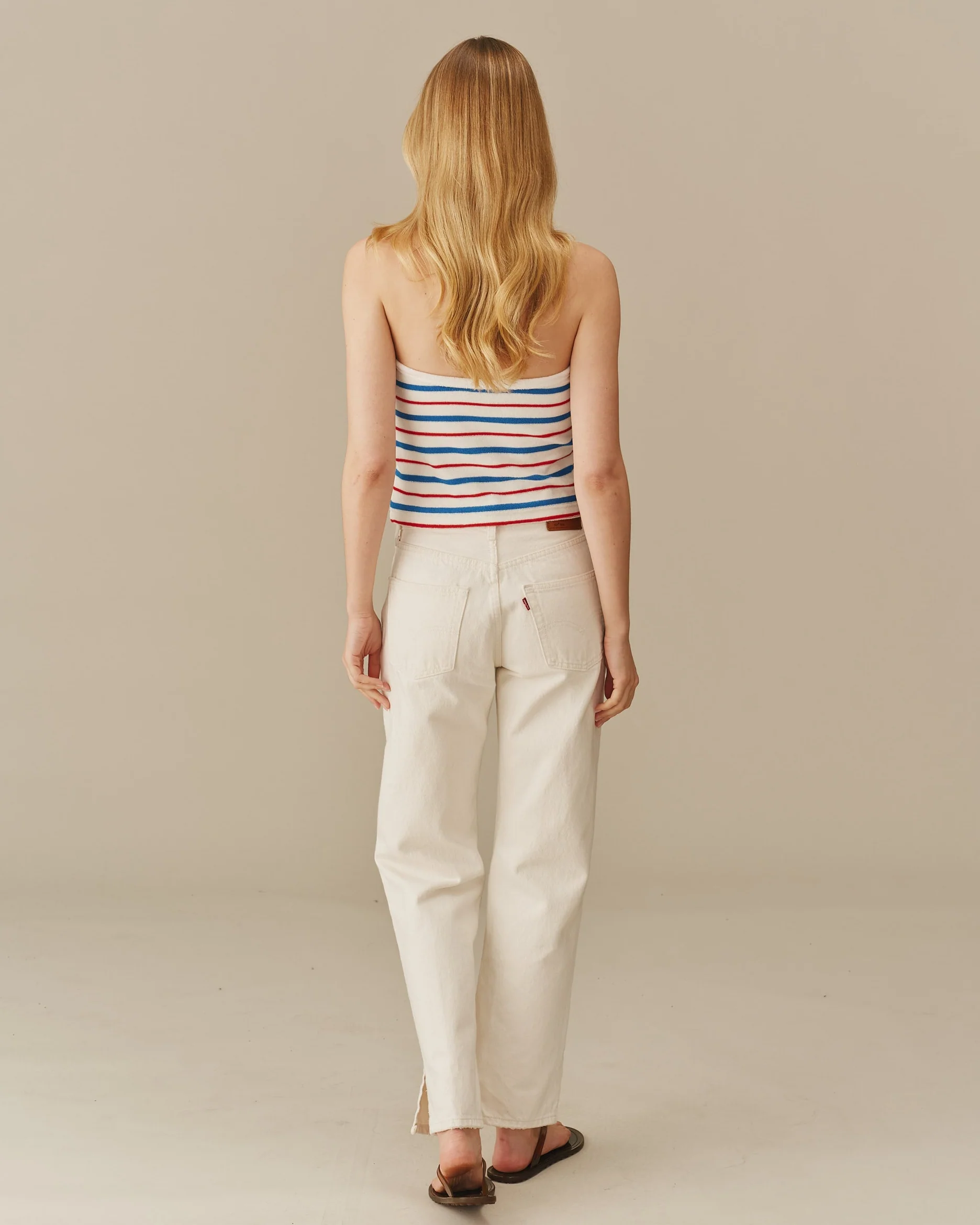 Women's Terry Striped Halter Tank Red, White & Blue - Image 4